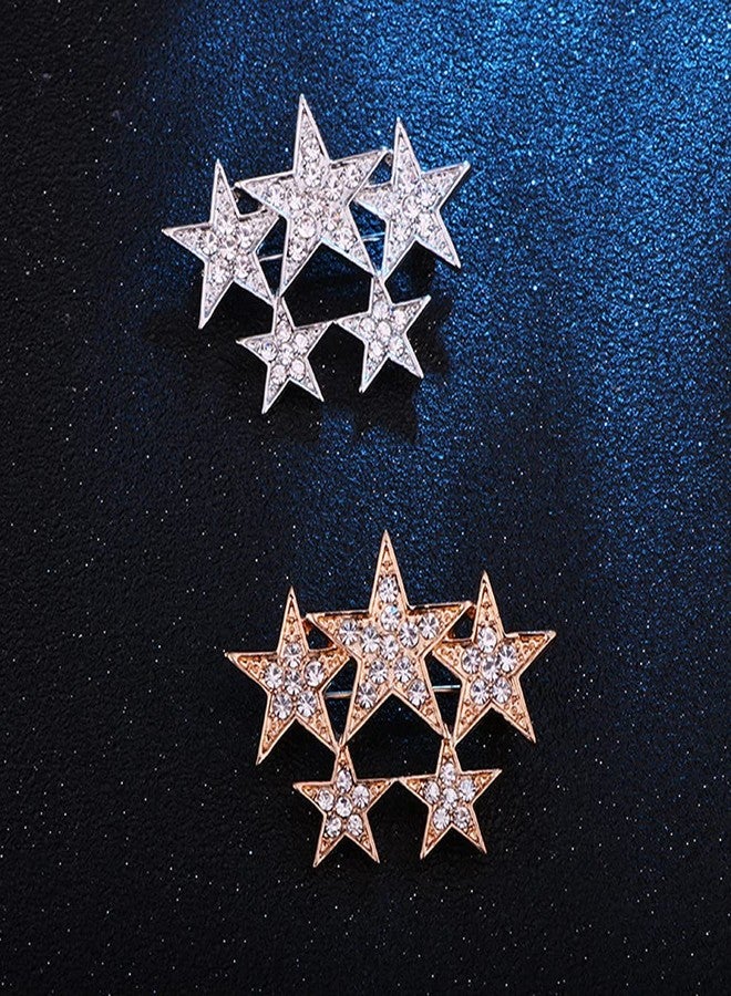 GUAFEIH Unisex Shiny Rhinestone Five-Pointed Star Safety Pin Brooch Badge with Crystals Women Five Pentagram Dress Collar Pins (Silver) - Image 5